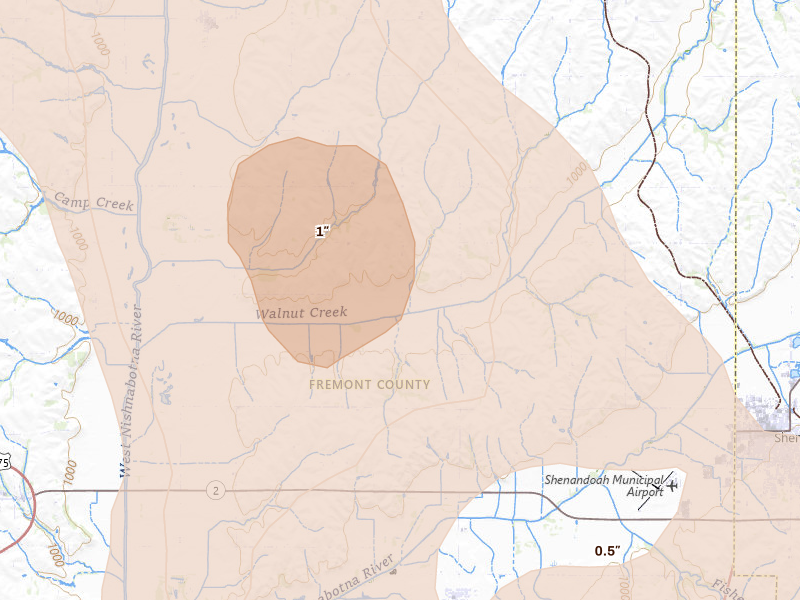 Radar-estimated hail-size map of the storm over Farragut, IA