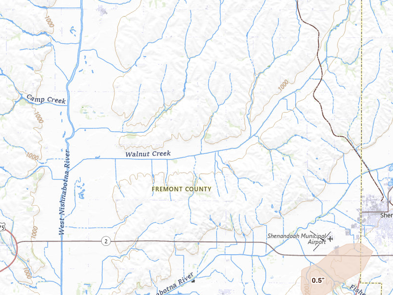 Radar-estimated hail-size map of the storm over Farragut, IA on Jul 10, 2026