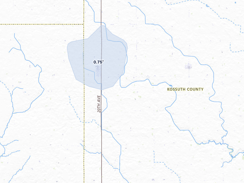 NEXRAD radar-signature map of the hail storm over Fenton, IA on Apr 22, 2026