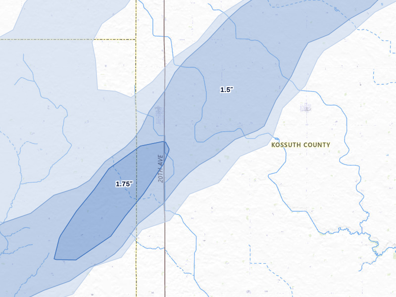 NEXRAD radar-signature map of the hail over Fenton, IA