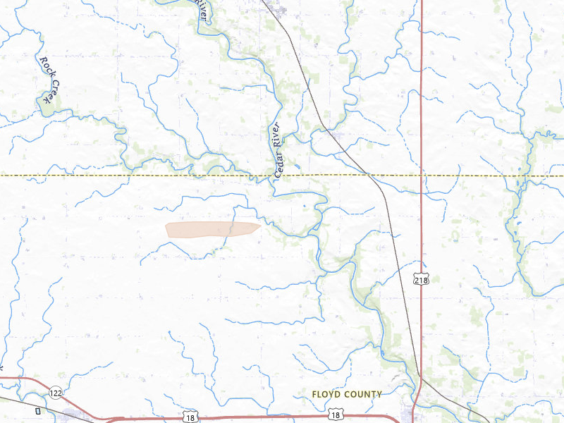Radar-estimated hail-size map of the storm over Floyd, IA on Aug 11, 2026