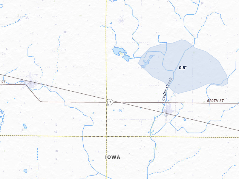 NEXRAD radar-signature map of the hail storm over Fonda, IA on Apr 22, 2026