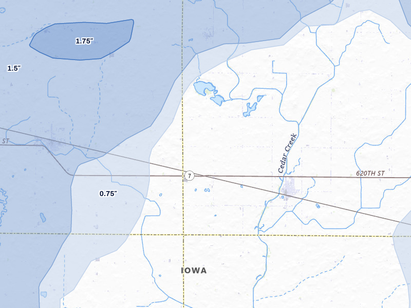 NEXRAD radar-signature map of the hail storm over Fonda, IA on May 15, 2026