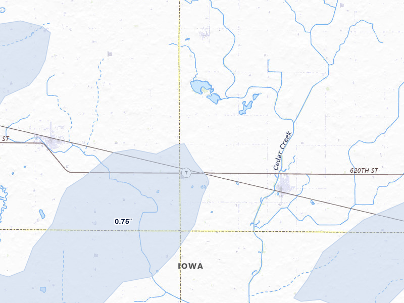 NEXRAD radar-signature map of the hail storm over Fonda, IA on May 17, 2026