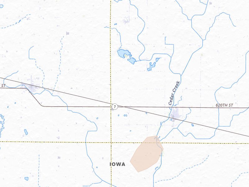 Radar-estimated hail-size map of the storm over Fonda, IA on Jun 27, 2026