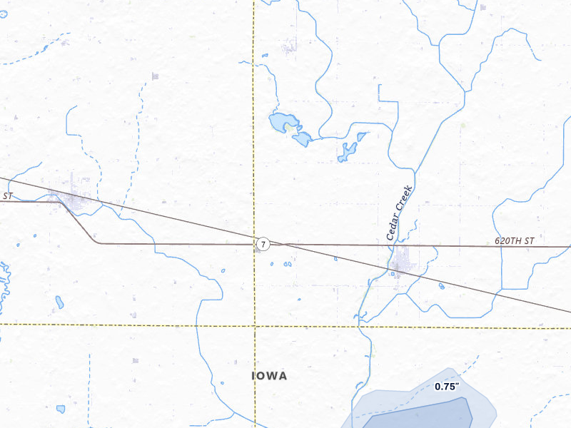 NEXRAD radar-signature map of the hail storm over Fonda, IA on Jun 27, 2026