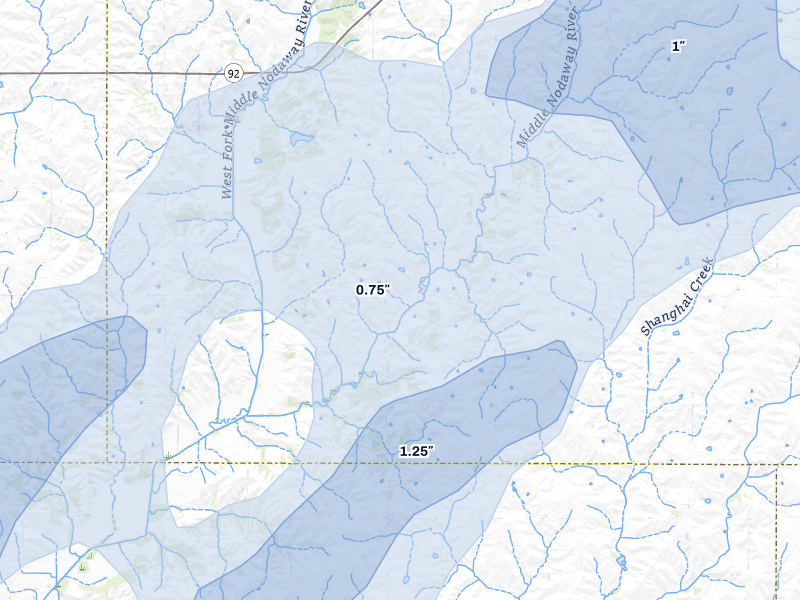 NEXRAD radar-signature map of the hail storm over Fontanelle, IA on May 18, 2026