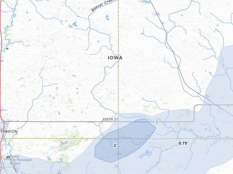 NEXRAD radar-signature map of the hail storm over Forest City, IA on May 17, 2026