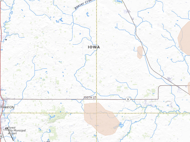 Radar-estimated hail-size map of the storm over Forest City, IA on Jul 8, 2026