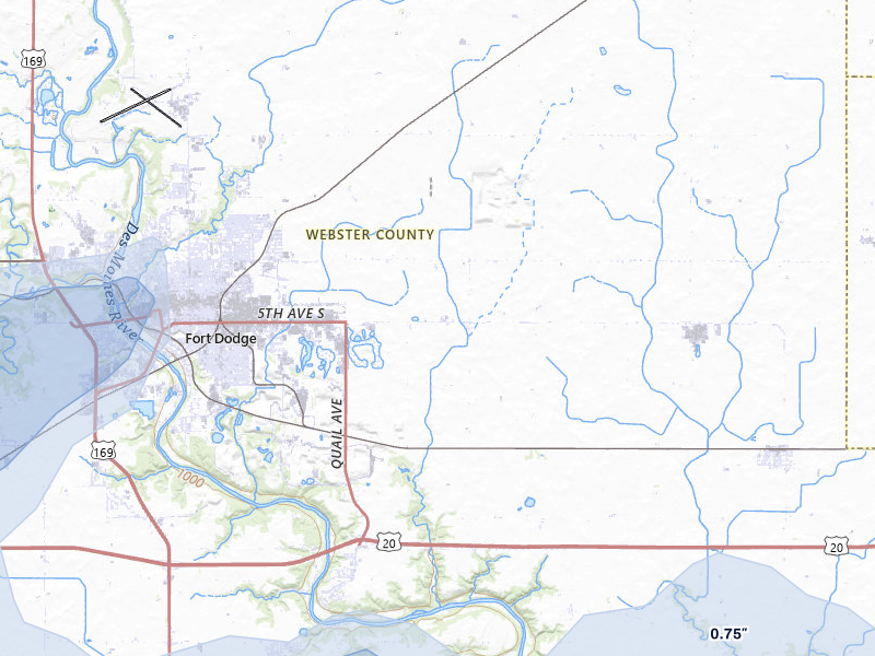 NEXRAD radar-signature map of the hail over Fort Dodge, IA