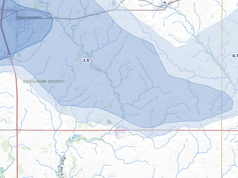 NEXRAD radar-signature map of the hail over Fredericksburg, IA