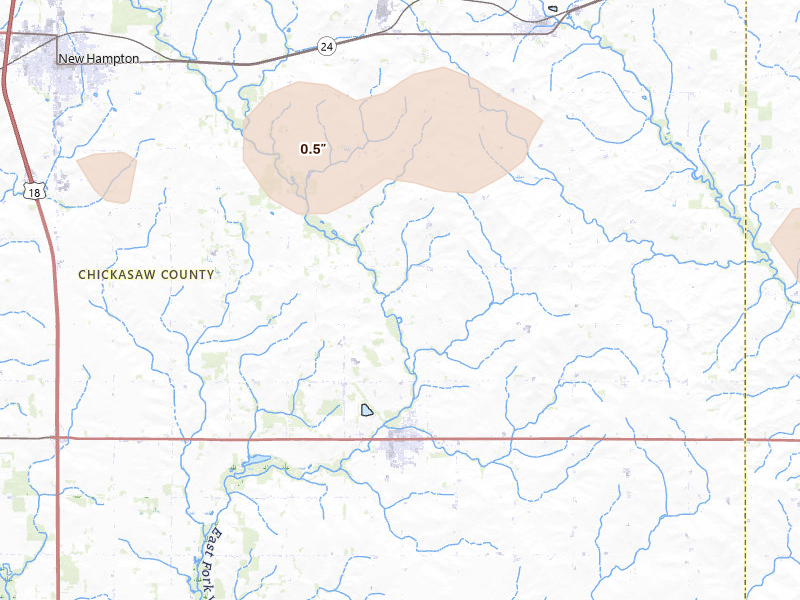 Radar-estimated hail-size map of the storm over Fredericksburg, IA