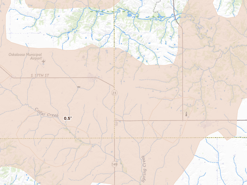 Radar-estimated hail-size map of the storm over Fremont, IA on Jun 11, 2026