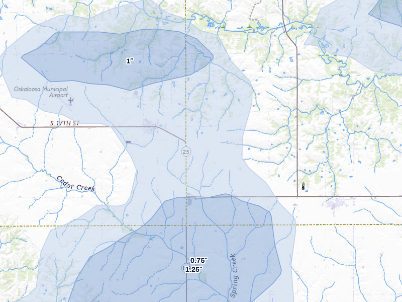 NEXRAD radar-signature map of the hail storm over Fremont, IA on Jul 3, 2026