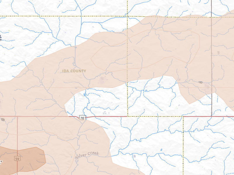 Radar-estimated hail-size map of the storm over Galva, IA on May 15, 2026