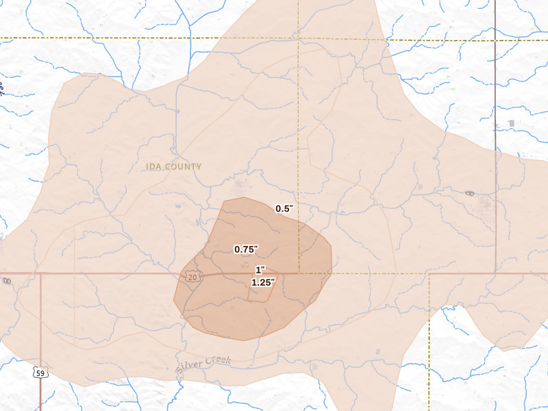 Radar-estimated hail-size map of the storm over Galva, IA