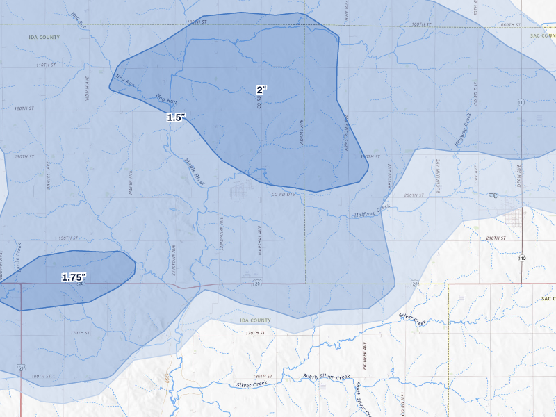 NEXRAD radar-signature map of the hail storm over Galva, IA on Sep 6, 2026