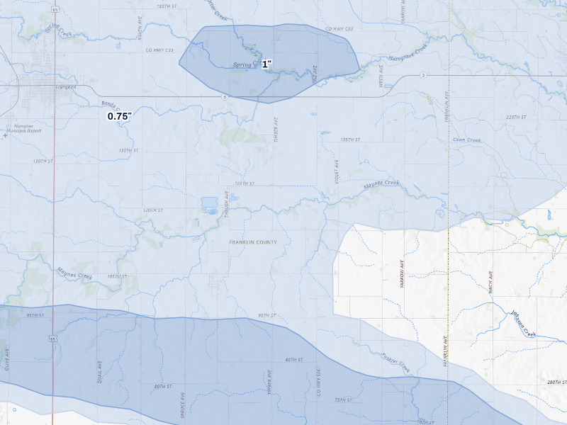 NEXRAD radar-signature map of the hail storm over Geneva, IA on Aug 10, 2026