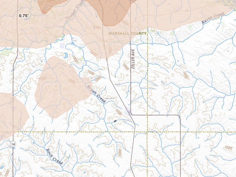 Radar-estimated hail-size map of the storm over Gilman, IA