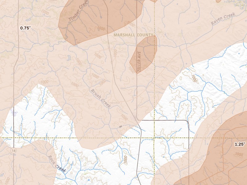 Radar-estimated hail-size map of the storm over Gilman, IA on Apr 17, 2026