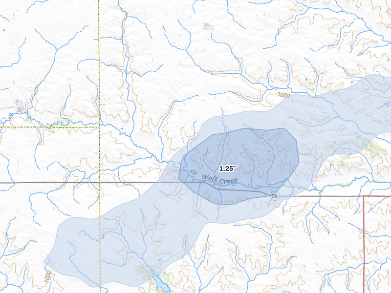 NEXRAD radar-signature map of the hail over Gladbrook, IA