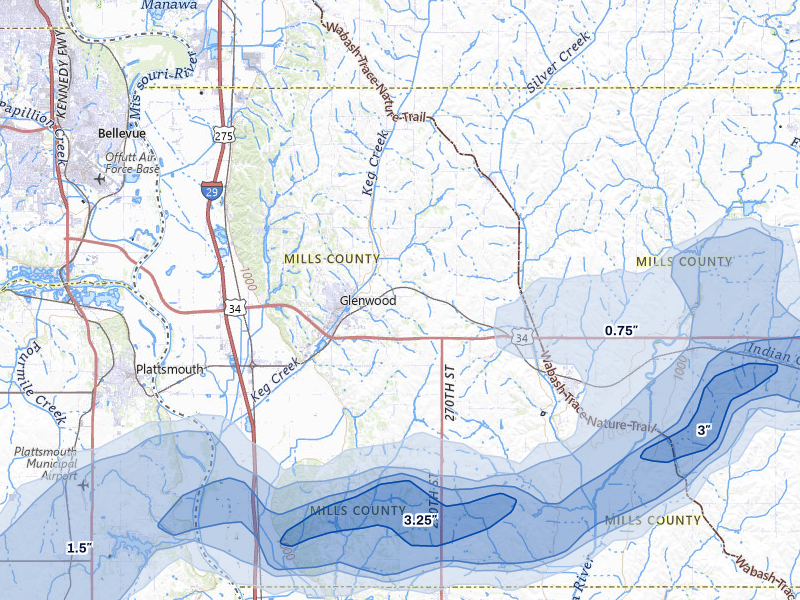 NEXRAD radar-signature map of the hail storm over Glenwood, IA on May 15, 2026