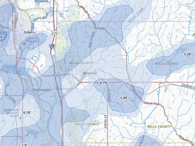 NEXRAD radar-signature map of the hail storm over Glenwood, IA on May 17, 2026