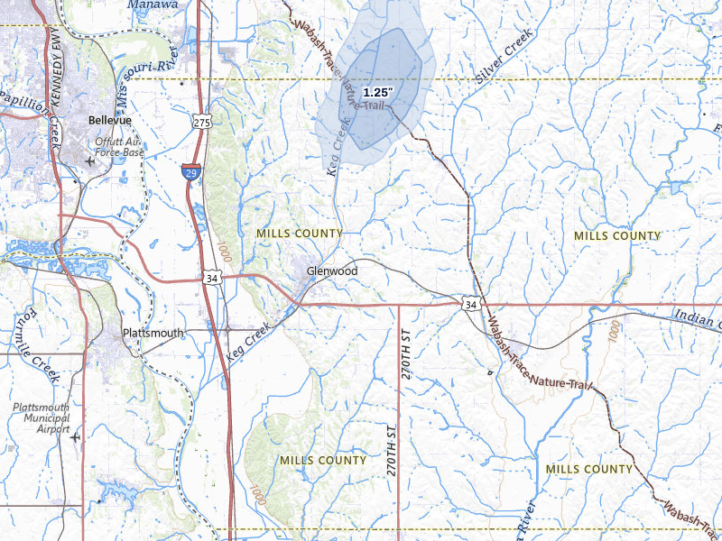 NEXRAD radar-signature map of the hail storm over Glenwood, IA on May 30, 2026