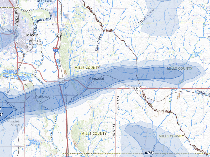NEXRAD radar-signature map of the hail storm over Glenwood, IA on Jun 5, 2026