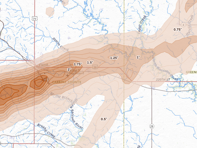 Radar-estimated hail-size map of the storm over Glidden, IA