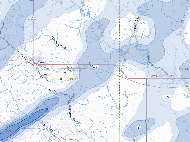 NEXRAD radar-signature map of the hail over Glidden, IA
