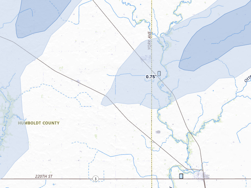 NEXRAD radar-signature map of the hail storm over Goldfield, IA on Jul 1, 2026