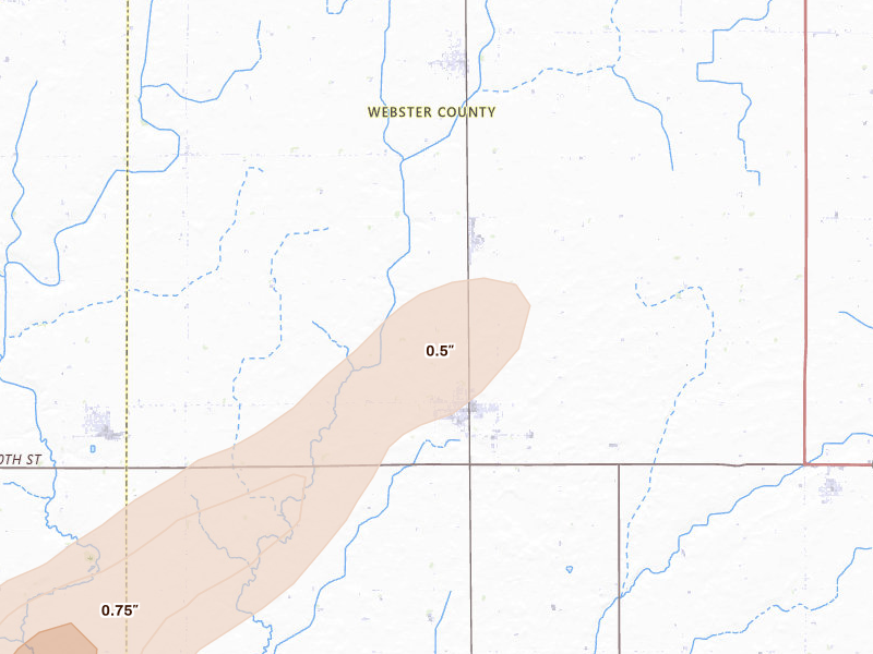 Radar-estimated hail-size map of the storm over Gowrie, IA