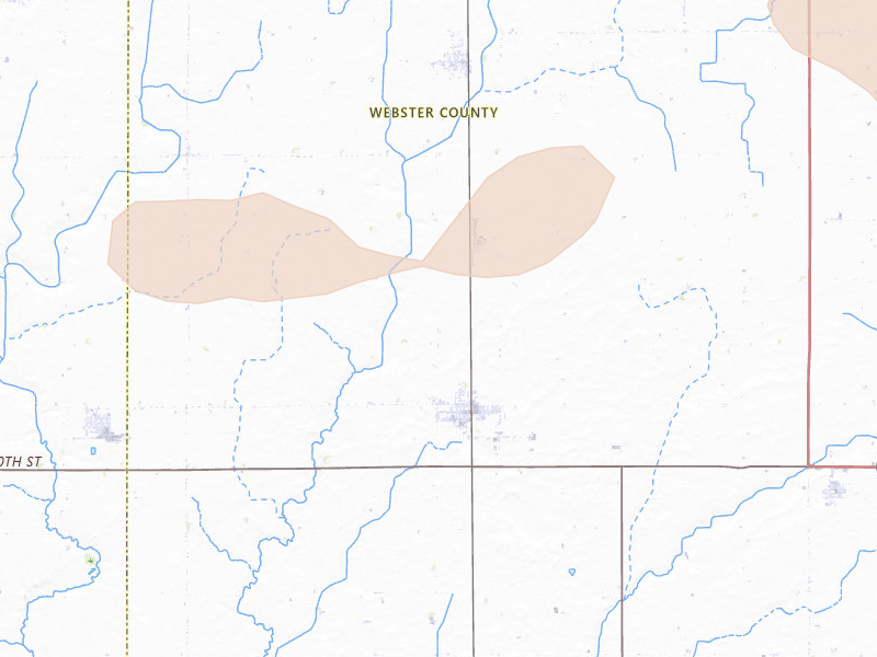 Radar-estimated hail-size map of the storm over Gowrie, IA on Aug 8, 2026