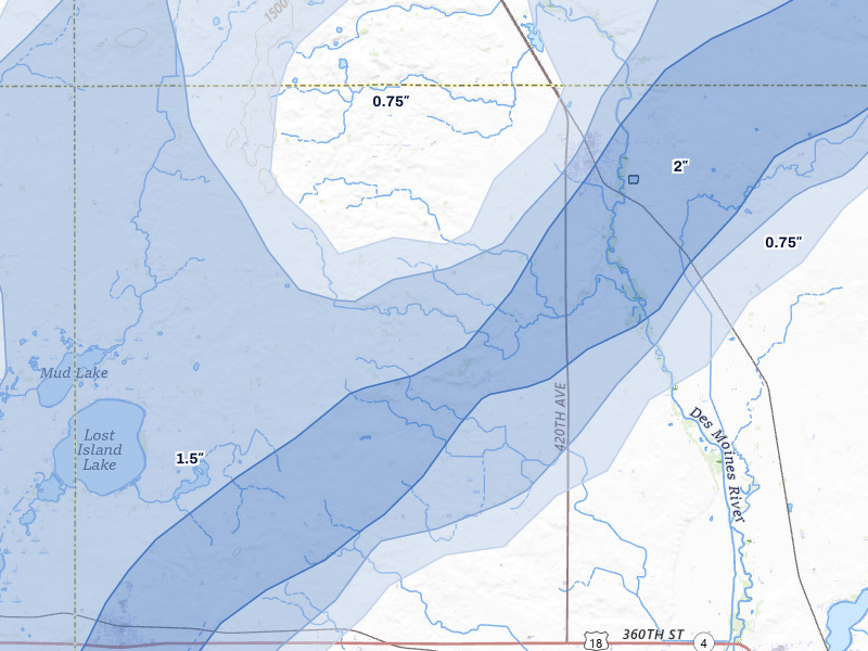 NEXRAD radar-signature map of the hail over Graettinger, IA