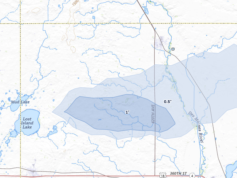 NEXRAD radar-signature map of the hail storm over Graettinger, IA on May 25, 2026