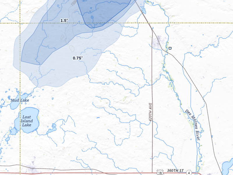 NEXRAD radar-signature map of the hail storm over Graettinger, IA on Jun 29, 2026