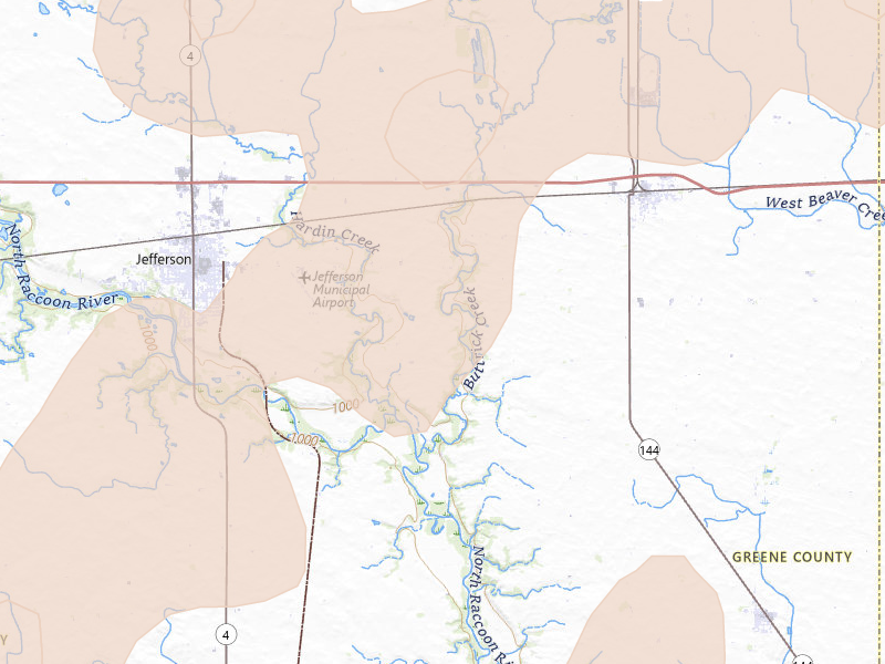 Radar-estimated hail-size map of the storm over Grand Junction, IA on Apr 23, 2026