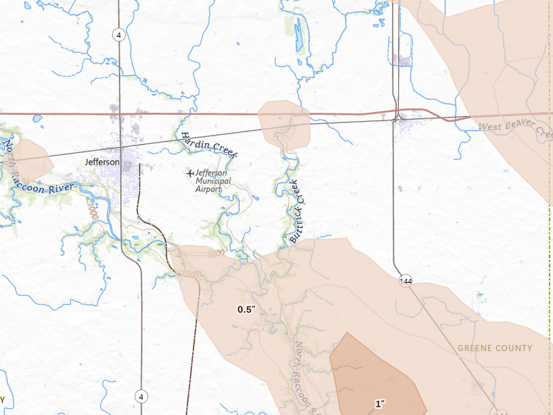 Radar-estimated hail-size map of the storm over Grand Junction, IA