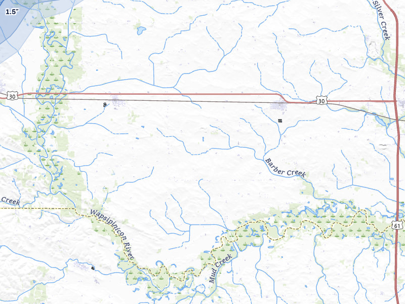 NEXRAD radar-signature map of the hail over Grand Mound, IA
