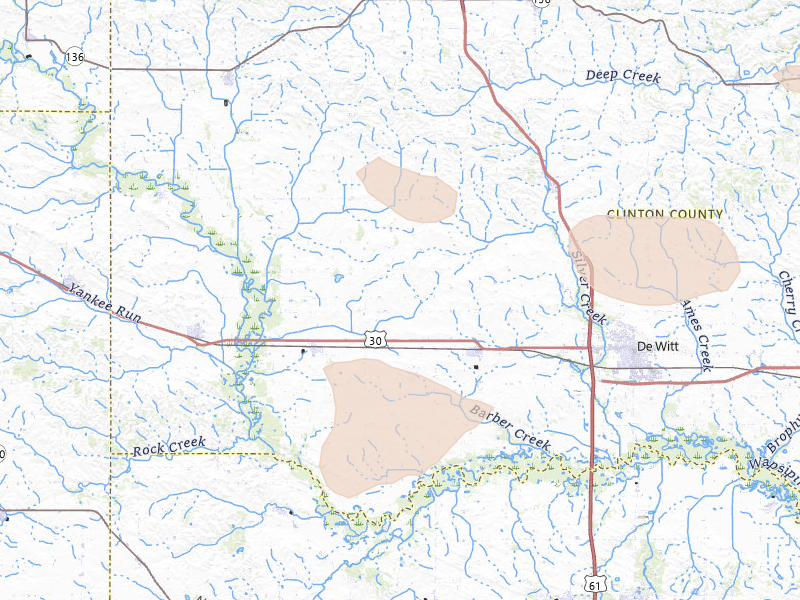 Radar-estimated hail-size map of the storm over Grand Mound, IA on Aug 12, 2026