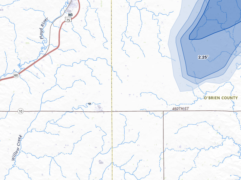 NEXRAD radar-signature map of the hail storm over Granville, IA on Jun 27, 2026