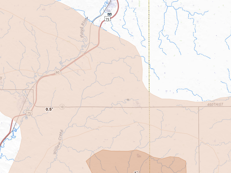 Radar-estimated hail-size map of the storm over Granville, IA