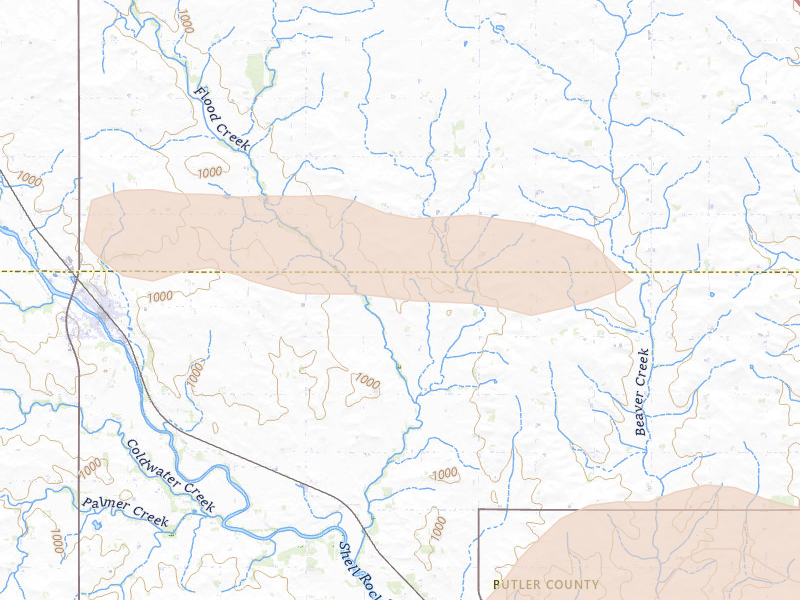Radar-estimated hail-size map of the storm over Greene, IA on Aug 10, 2026