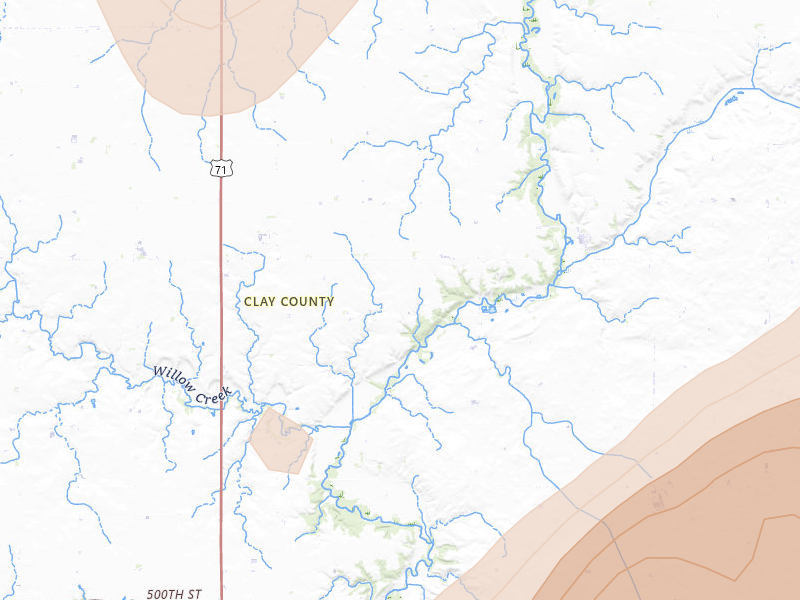 Radar-estimated hail-size map of the storm over Greenville, IA on Jun 28, 2026