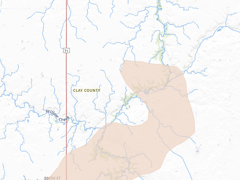 Radar-estimated hail-size map of the storm over Greenville, IA on Jul 1, 2026