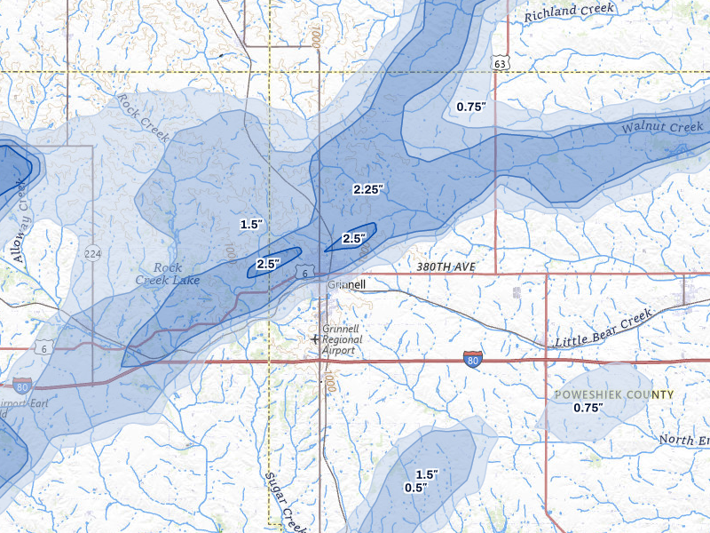 NEXRAD radar-signature map of the hail over Grinnell, IA