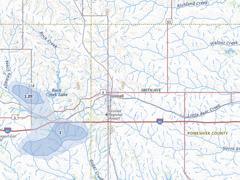 NEXRAD radar-signature map of the hail storm over Grinnell, IA on May 15, 2026