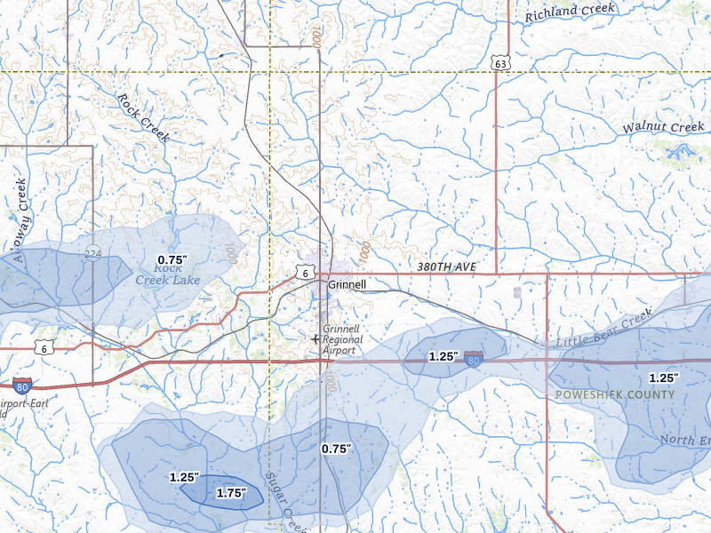 NEXRAD radar-signature map of the hail storm over Grinnell, IA on Jul 3, 2026