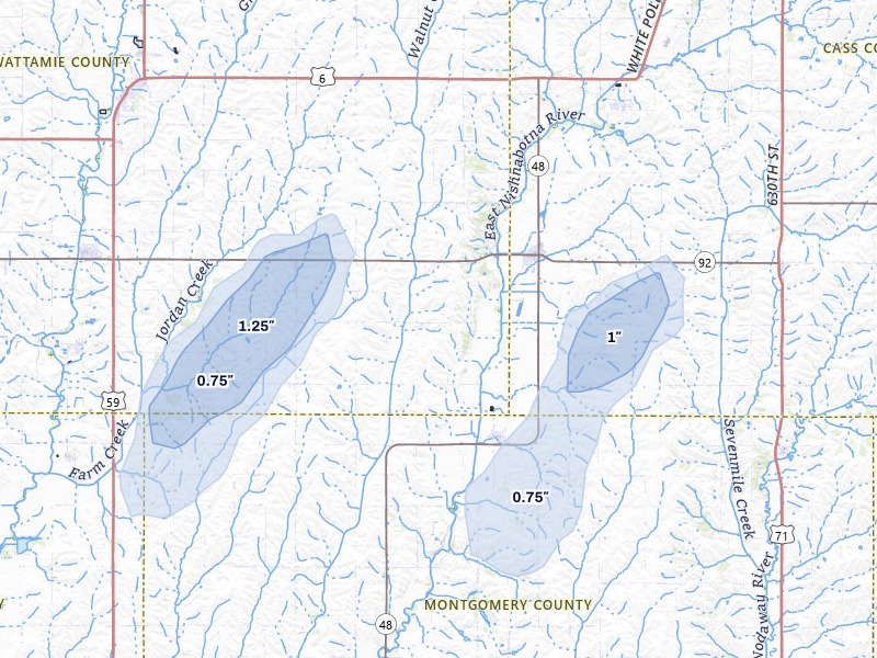 NEXRAD radar-signature map of the hail storm over Griswold, IA on Mar 5, 2026
